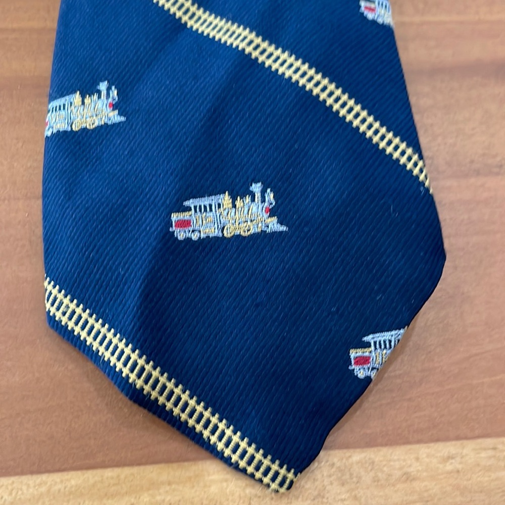 Blue train tie created for Smithsonian Institute